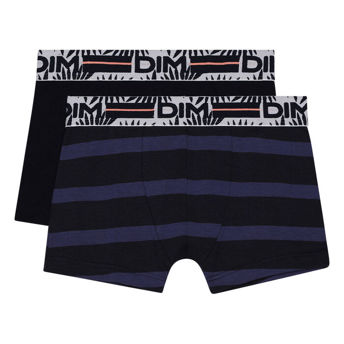Pack of 2 black and blue striped trunks Dim Boy, , DIM