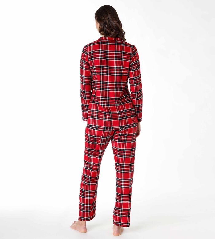 Pyjama long femme en flanelle, tartan rouge, , DIM