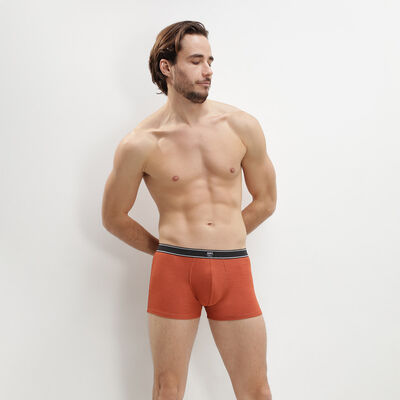 Dim Elegant men's modal cotton terracotta boxers  with striped waistband, , DIM