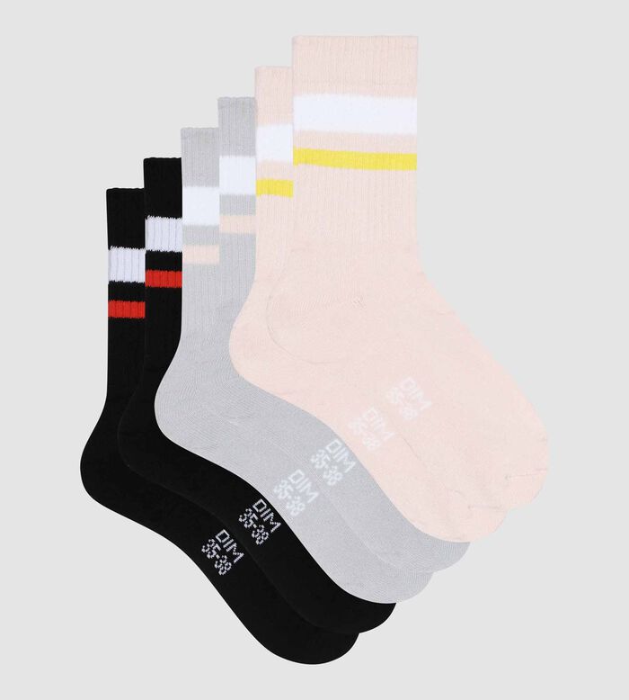 Pack of 3 pairs of women's cotton socks in Pink Gray EcoDim Sport, , DIM