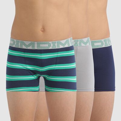Pack of 3 Dim Rhythmics Green Stripe Stretch Cotton Boxers for Boys, , DIM
