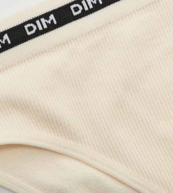 Girls' ribbed fabric briefs in Beige with black waistband Dim Icons, , DIM