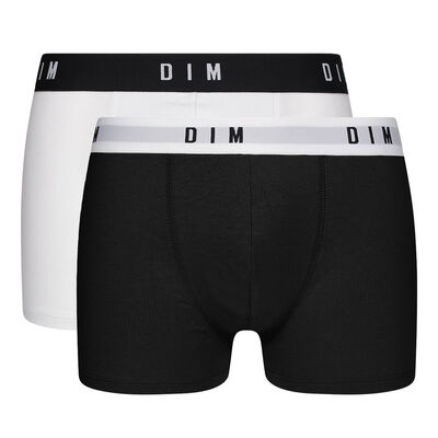 Pack of 2 men's Black Dim Originals stretch cotton boxer shorts with retro waistband, , DIM