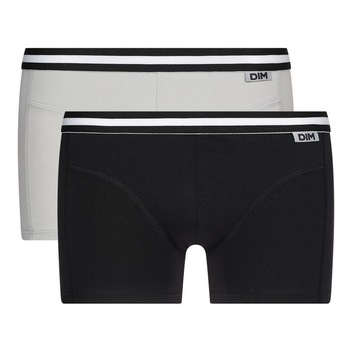 Pack of 2 pairs of EcoDIM stretch cotton trunks in black and grey, , DIM