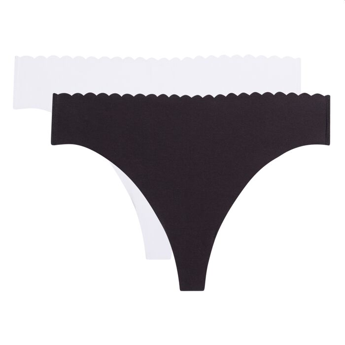 Набор 2 шт.: Хлопковые стринги в белом и черном цвете Body Touch Cotton, , DIM