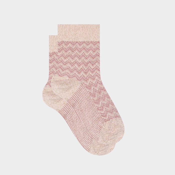 Women's cotton herringbone lurex pink sock Made in France, , DIM