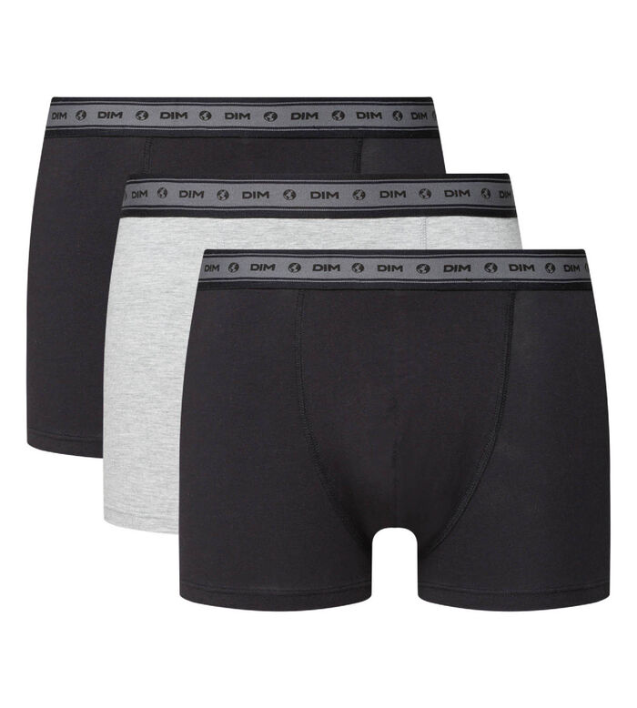 Green by Dim pack of 3 men's organic stretch cotton trunks in black and pearl grey, , DIM