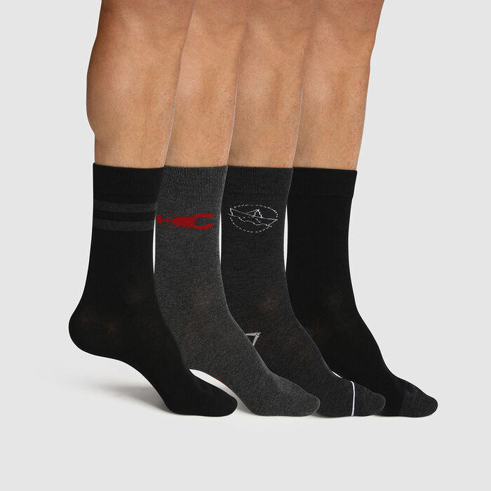 Pack de 4 pares de calcetines para hombre estampado marinero gris Les Bons Plans, , DIM