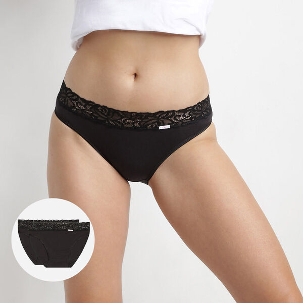 Pack of 2 pairs of Coton Plus Féminine midi knickers in black