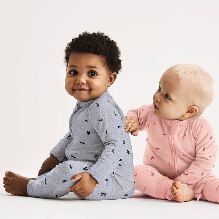 Pyjama bébé zippé bouclettes imprimé Indien rose DIM Baby, , DIM