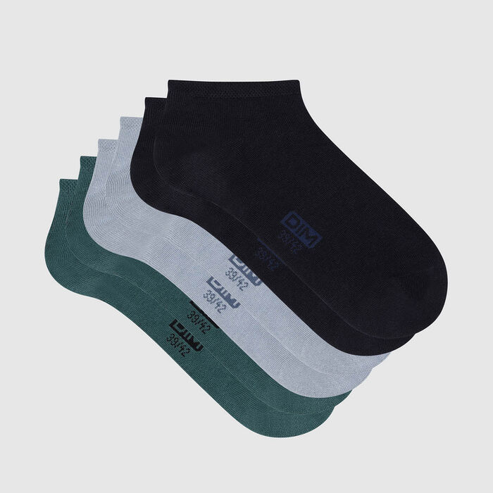 Pack of  3 pairs of men's socks cotton Blue Green Basic Cotton, , DIM
