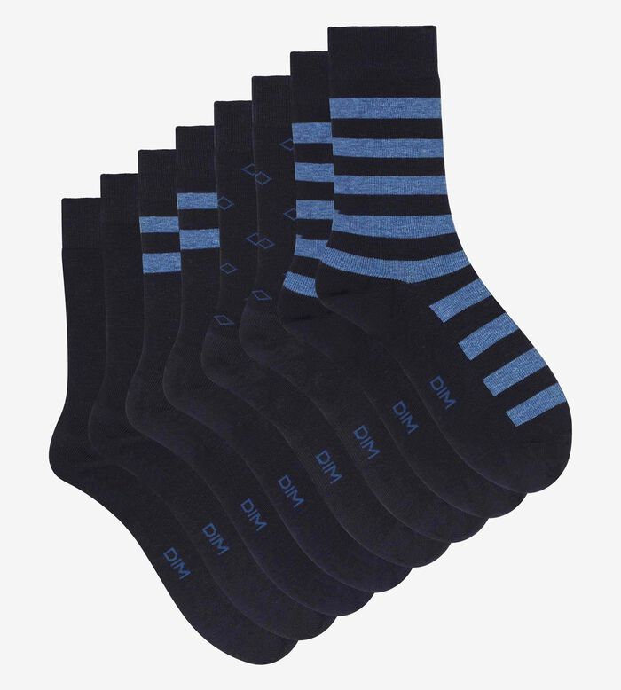 Pack of 4 pairs of men's striped cotton socks in Navy EcoDim Style, , DIM