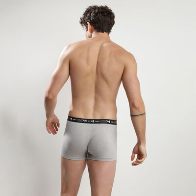 Pack of 3 men's Grey Brown and Blue Cotton Stretch boxers with a stylish waistband, , DIM