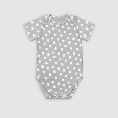 Dim Baby  Grey Pack of 3 organic cotton bodysuit with short sleeves and dots, , DIM