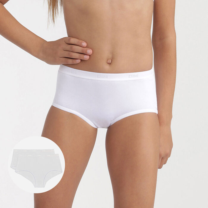 2er-Pack Shortys aus Bio-Baumwolle für Mädchen Weiß Pockets, , DIM