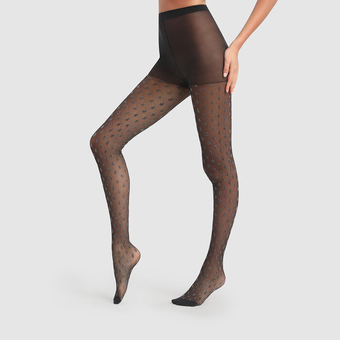 Dim Style 20D black lurex fancy tights with sparkly drops print, , DIM