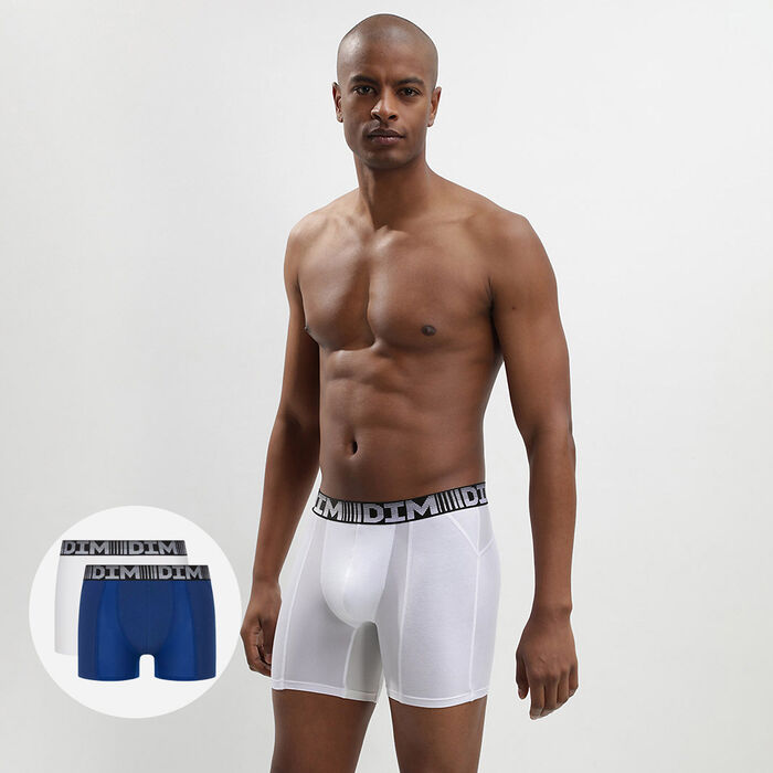 Lot de 2 boxers longs homme anti transpirant Bleu Blanc 3D Flex Air, , DIM