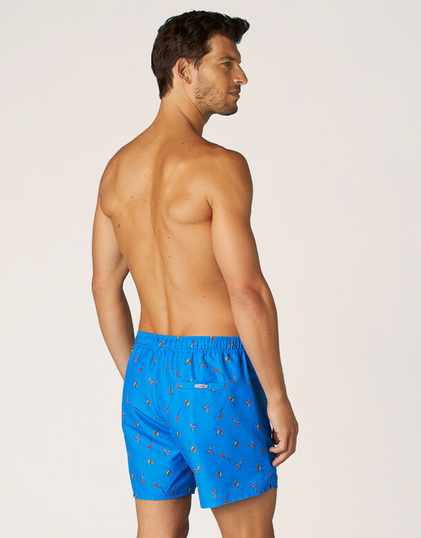 Royal blue parrot boxer shorts, peach fabric , , DIM