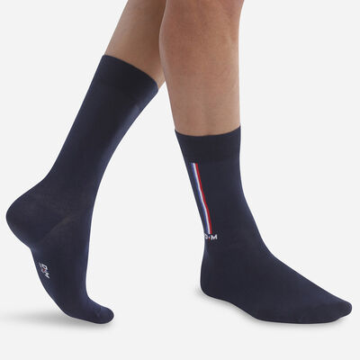 Men's blue cotton socks with flag pattern Monsieur Dim, , DIM