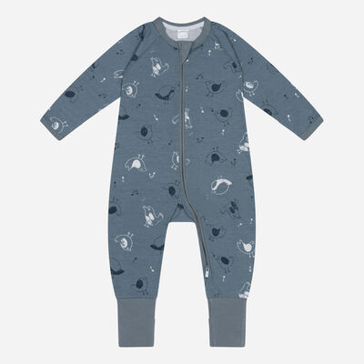 Pyjama bébé zippé en coton stretch motifs oiseaux Gris Dim ZIPPY ®, , DIM
