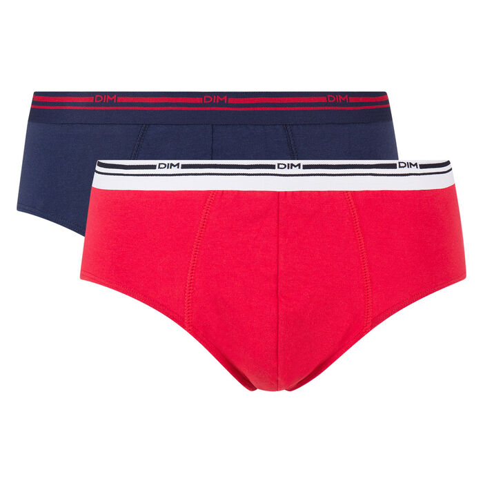 Classic colors 2 pack briefs in denim blue and red with contrast waistband, , DIM