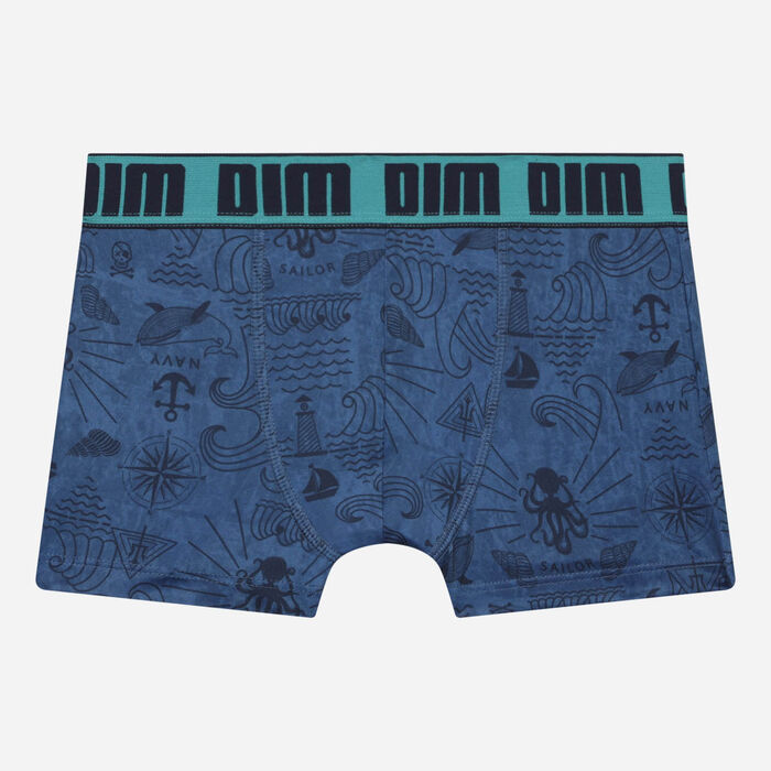 Dim Micro Boy's boxer briefs in maritime-patterned microfiber Menthol, , DIM