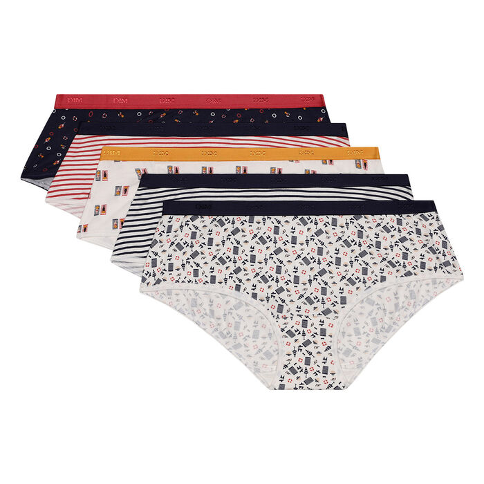 Les Pockets de Dim pack of 5 stretch cotton trunks  printed in daisy colours, , DIM