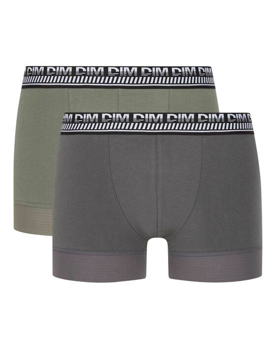 Stay and Fit Pack of 2 men's olive-green stretch cotton boxers, , DIM