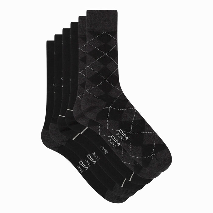 Pack of 3 pairs of men's black checked socks Dim Coton Style, , DIM