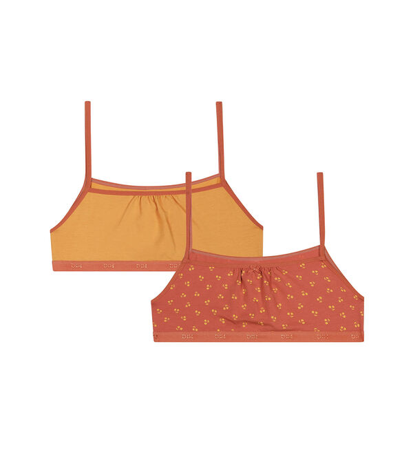 Pack of 2 girls' cotton bralettes in yellow with cherry pattern Les Pockets