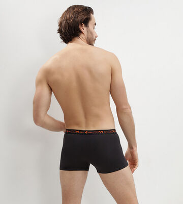 Pack of 3 pairs of black Coton Stretch trunks with colourful waistbands, , DIM