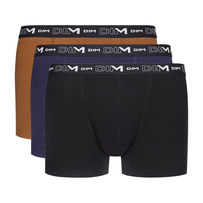 Pack of 3 men's Black Blue Denim Cotton Stretch boxers with graphics on waistband, , DIM