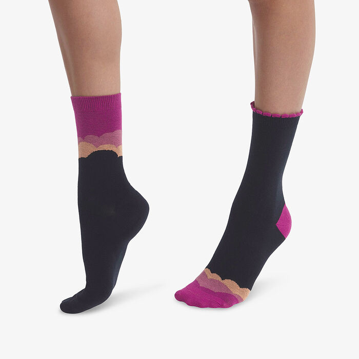 Pack de 2 pares de calcetines para mujer magenta con nubes Dim Coton Style, , DIM