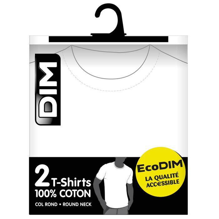Lot de 2 t-shirts blancs col rond 100% coton EcoDIM, , DIM