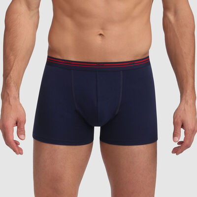 Classic colors stretch cotton trunks in denim blue with contrast waistband, , DIM