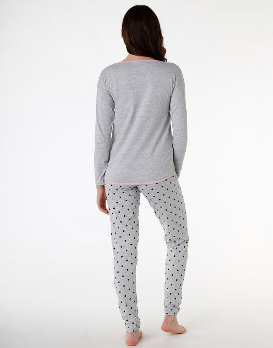 Women's long pyjamas in cotton jersey, melange grey, , DIM
