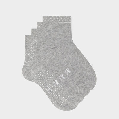 Pack of  2 pairs of organic cotton women's socks with polka dots Grey Green by Dim, , DIM