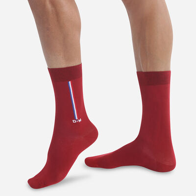 Men's Burgundy cotton socks with flag pattern Monsieur Dim, , DIM