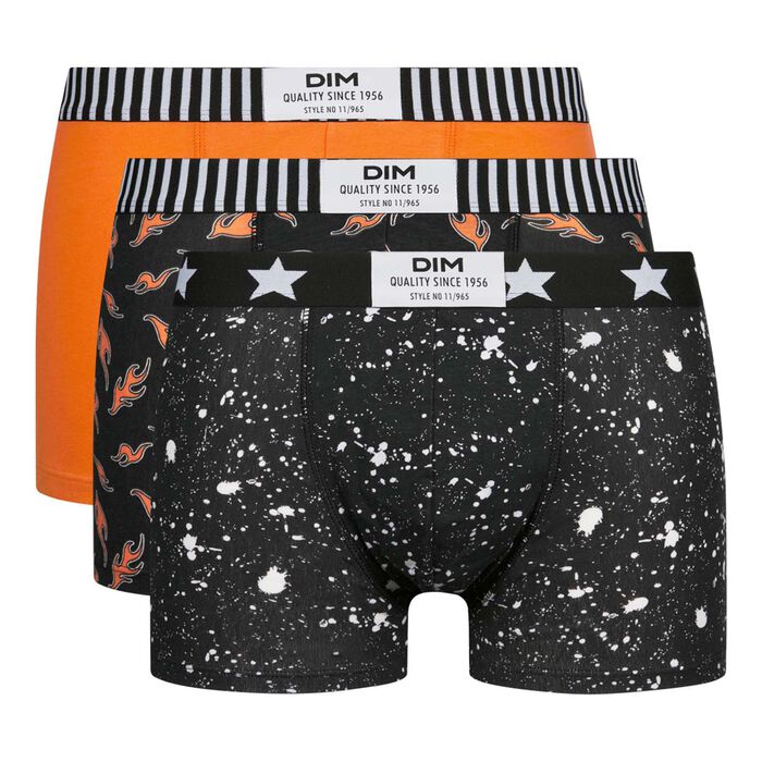 Pack of 3 Dim Vibes men's stretch cotton boxers with marble and flame prints, , DIM