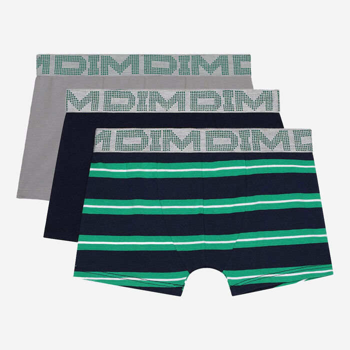 3er-Pack grüne Jungen-Boxershorts aus Stretch-Baumwolle mit Streifen - DIM Rhythmics, , DIM