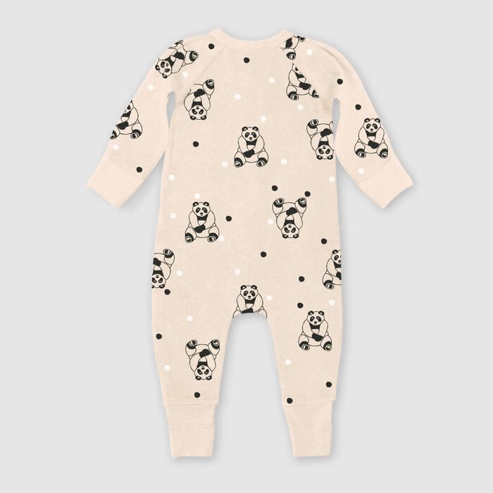 Hellrosafarbener Baby-Pyjama aus Velours mit Reißverschluss und Panda-Print - DIM ZIPPY®. , , DIM