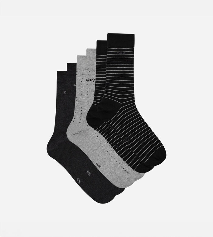 Комплект из 3 пар мужских носков черного и антрацитового цвета в горошек и полоску, , DIM
