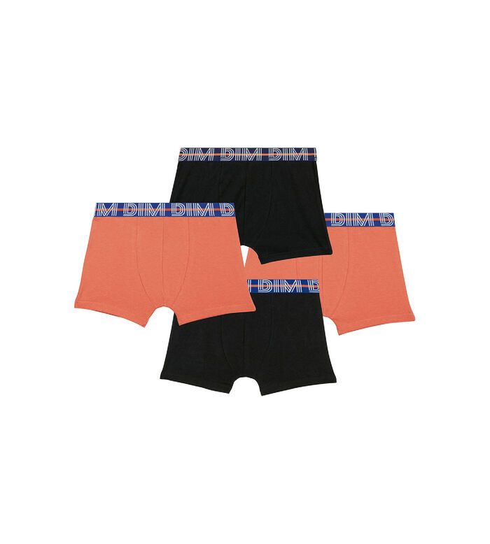 Pack of 4 boys' stretch cotton boxer shorts with contrasting waistband Orange EcoDim, , DIM