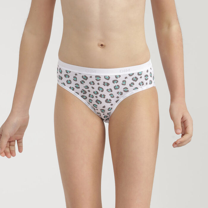 3er-Pack weiße Mädchenslips mit minzgrünem Leopardenmuster - Pockets, , DIM