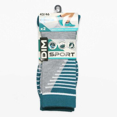 Комплект из 2 пар мужских носков средней амортизации меланжевого серого и зеленого цвета - Dim Sport, , DIM