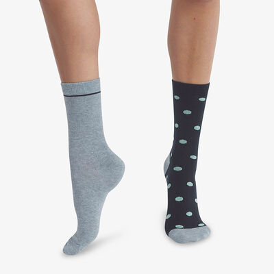 Pack of 2 pairs of women's navy socks with polka dots Dim Coton Style, , DIM