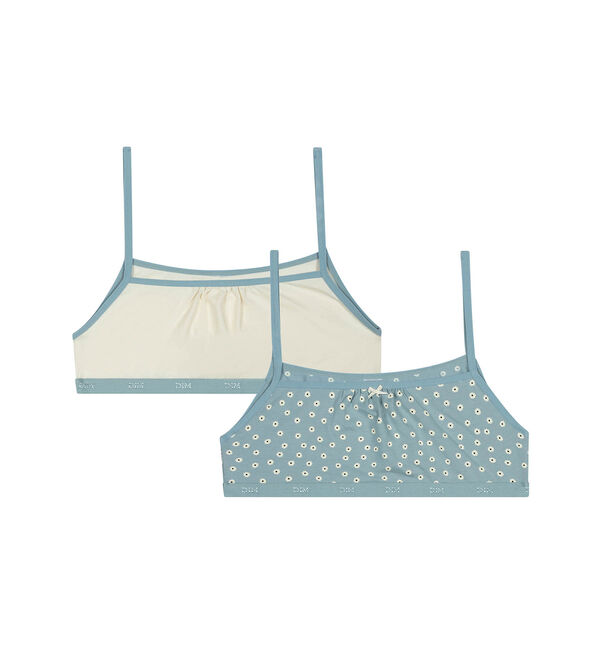 Pack of 2 girls' cotton bralettes in Bege with flower patterns Les Pockets