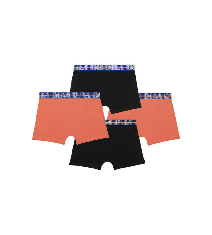 Pack of 4 boys' stretch cotton boxer shorts with contrasting waistband Orange EcoDim, , DIM