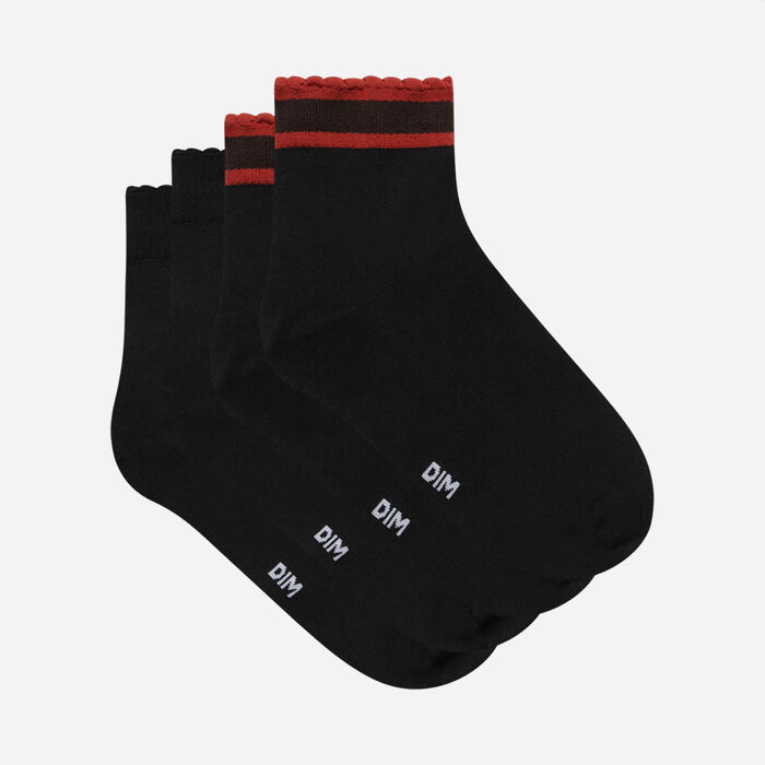 Комплект из 2 пар женских носков с полосатой каймой Black Dim Skin, , DIM