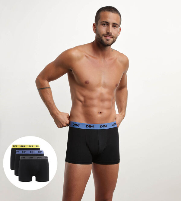 Pack of 3 black men's boxers with coloured waistband Mimosa Purple